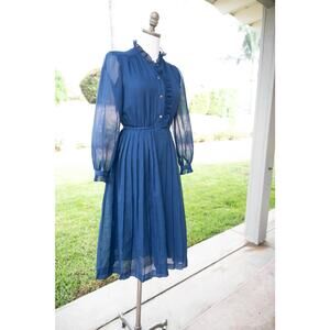 Vintage Navy Blue Sheer Cottage Core Prairie Dress Halloween Costume